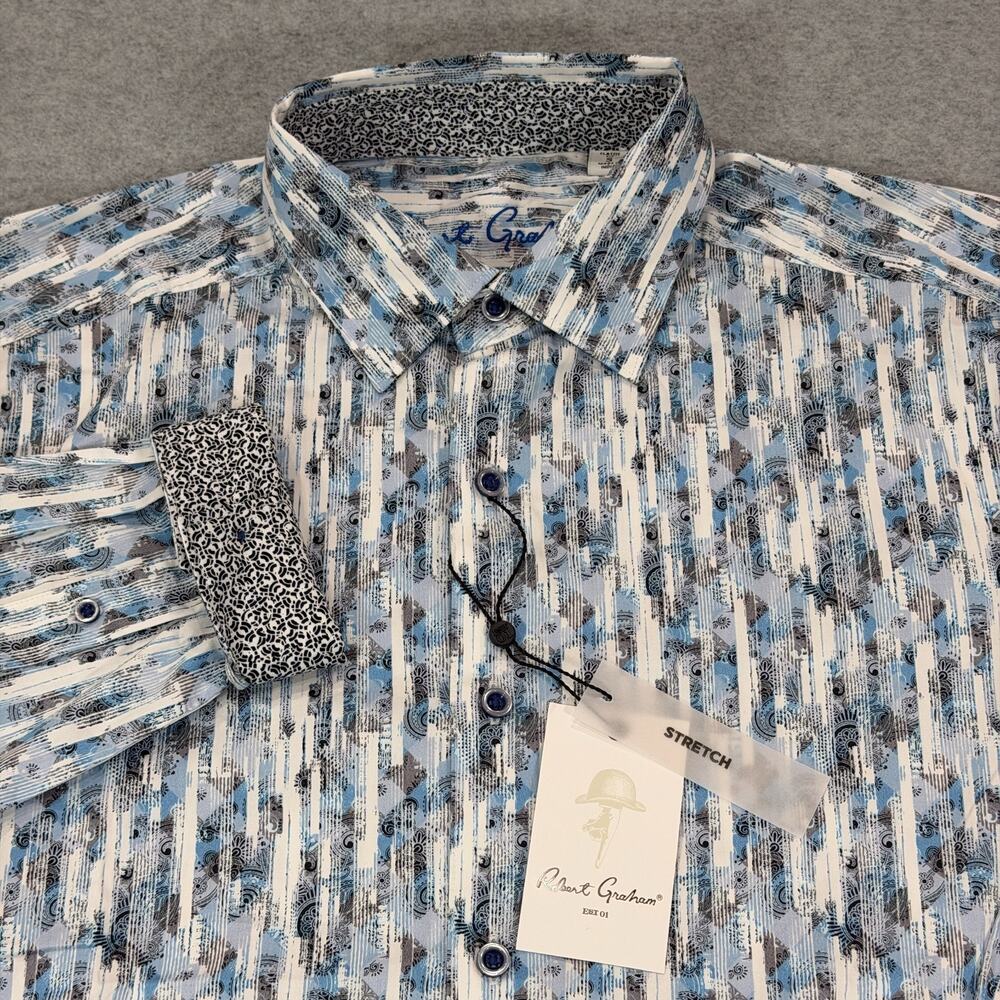 Robert Graham Eldert Shirt Mens Small S Classic Fit Blue Multi Stretch Cuffs NWT